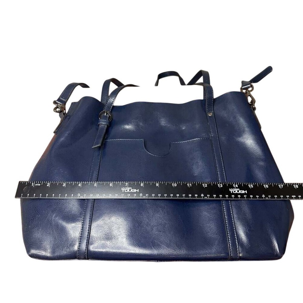 S-ZONE Vtg Genuine‎ Leather blue Tote handBag purse